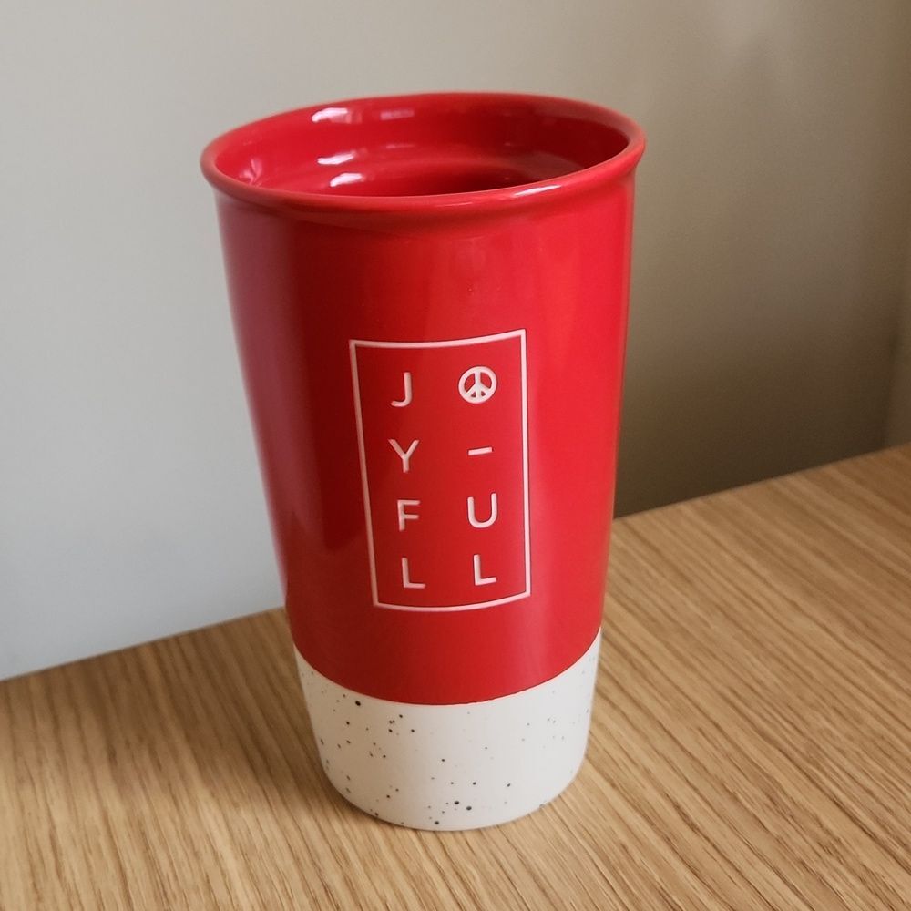 Starbucks JOY-FULL Joyful Red Ceramic Travel Mug Tumbler No Lid 12oz